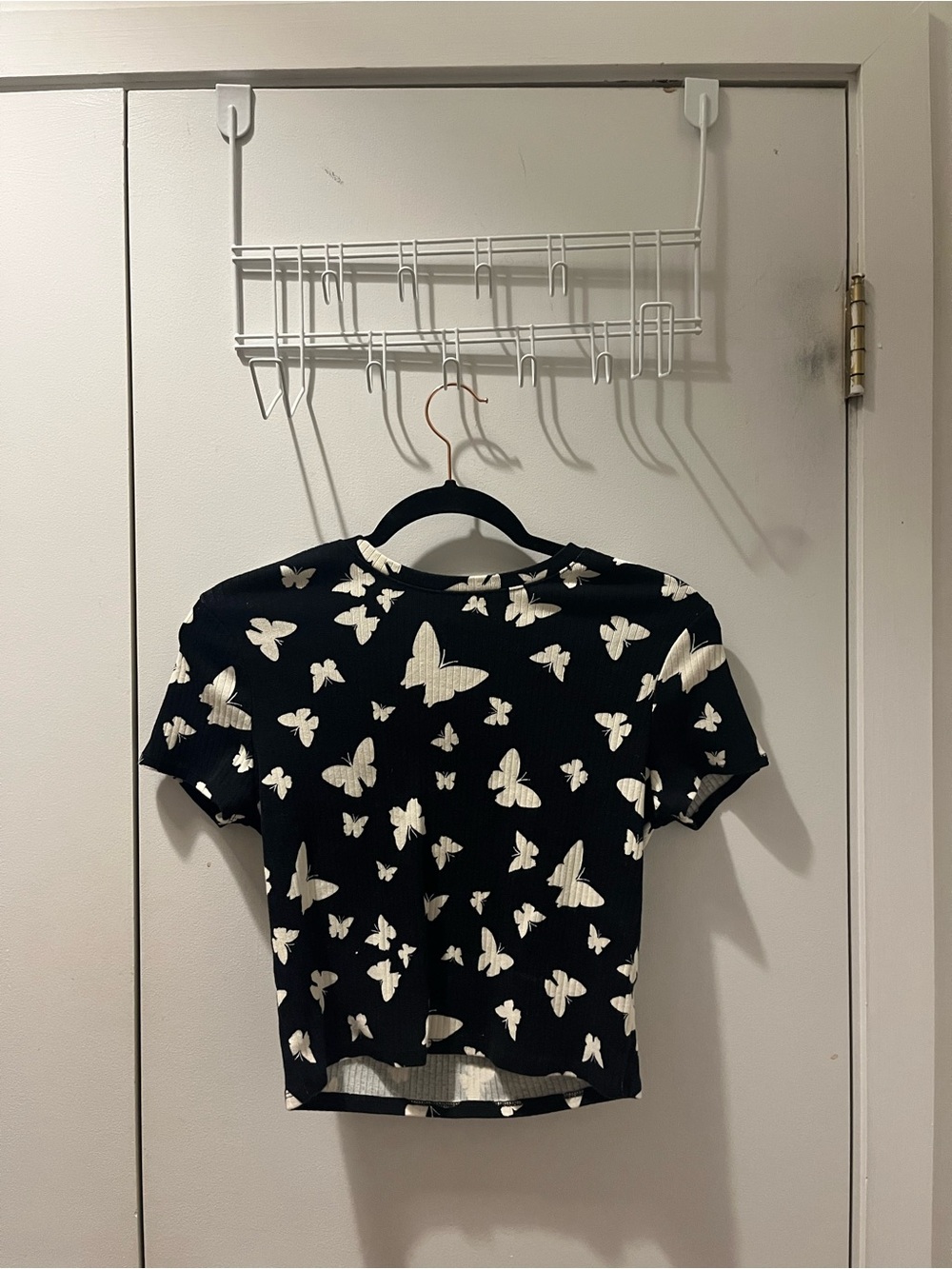 wild fable Black Tee with White Butterfly Print